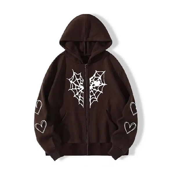 Sp5der Zipper Heart Print Hoodie Sp5der Zipper Heart Print Hoodie