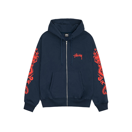Stussy-Dragons-Zip-Navy-Hoodie.jpg Stussy Dragons Navy Zip-Up Hoodie - Image 1