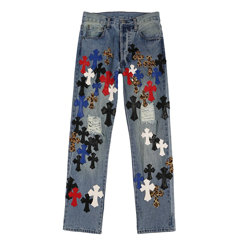 ezgif-4-54fab0ea13.jpg Chrome Hearts Leopard Cross Jeans - Image 1